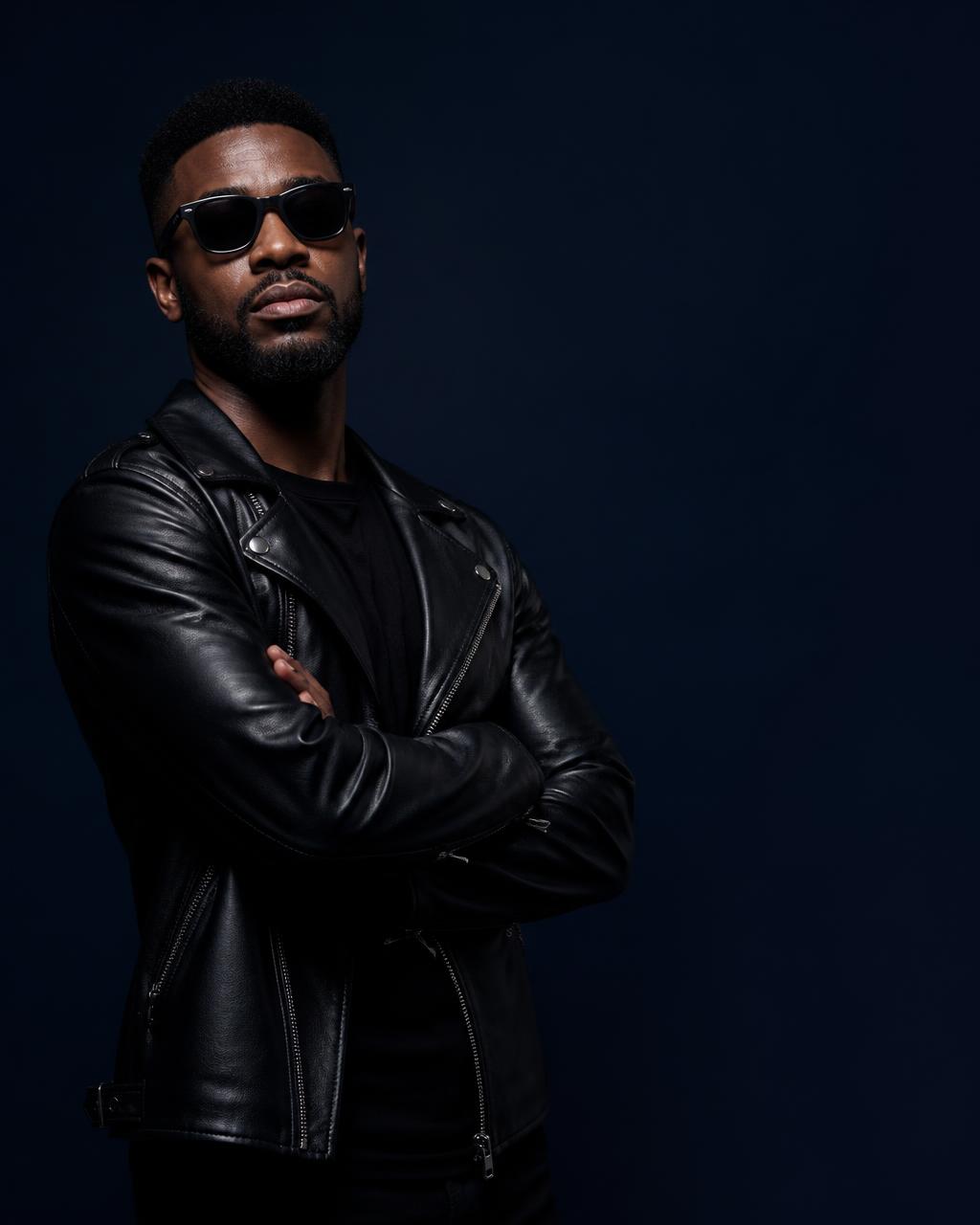 Célébrité en veste en cuir